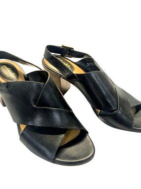 Clarks Artisan Women's Deva Janie Slingback Black Peep Toe Sandals Size 7.5 M